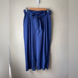 Halston wide leg high waisted belted blue paper bag cropped pants NWT small